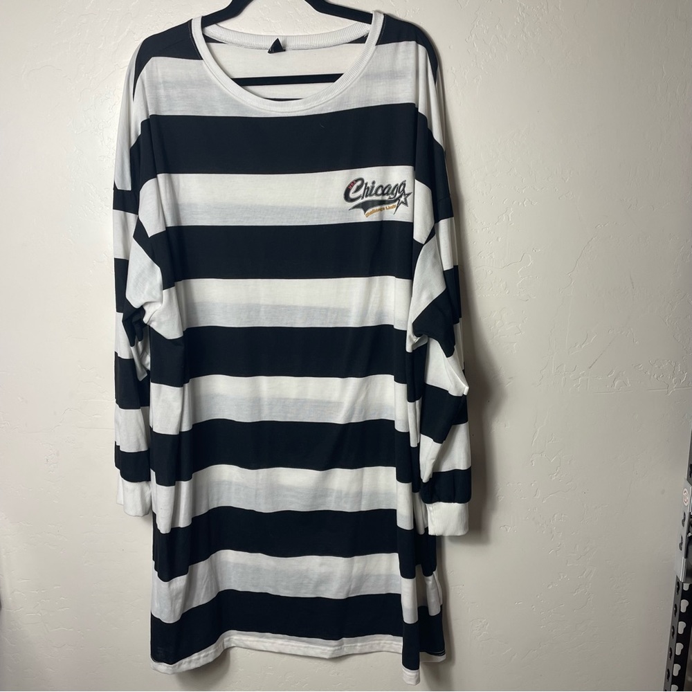 Shein Curve Striped Tunic Knit Shirt Plus Size 4XL Chicago 3/4 Sleeve